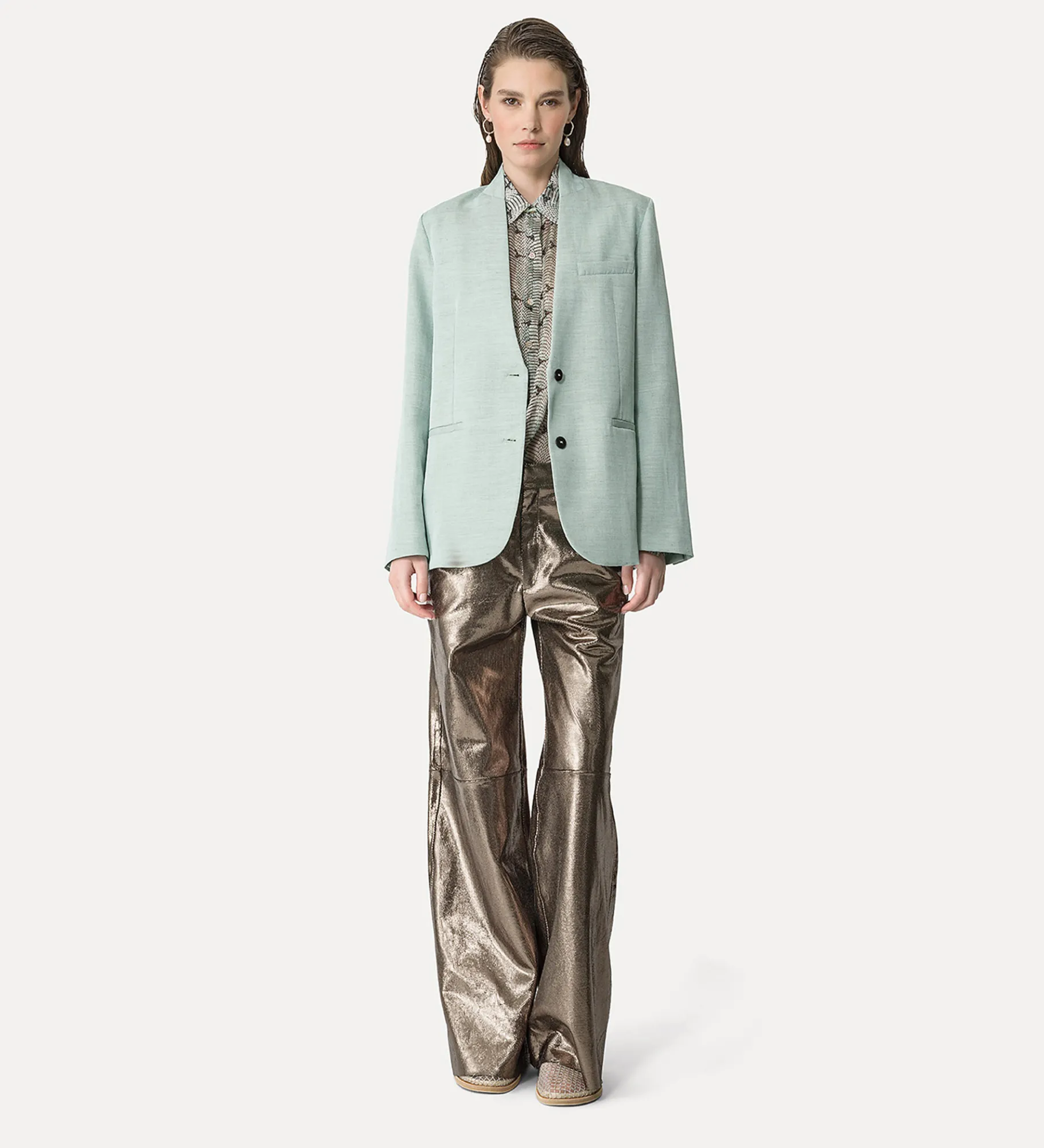 forte_forte wide–leg trousers in waffle–patterned suede gun metal^ Pants