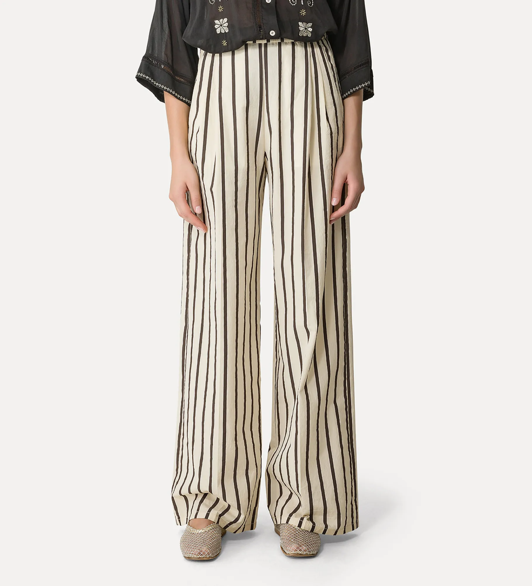 forte_forte wide–leg trousers with a pinstripe pattern orchidea^ Pants