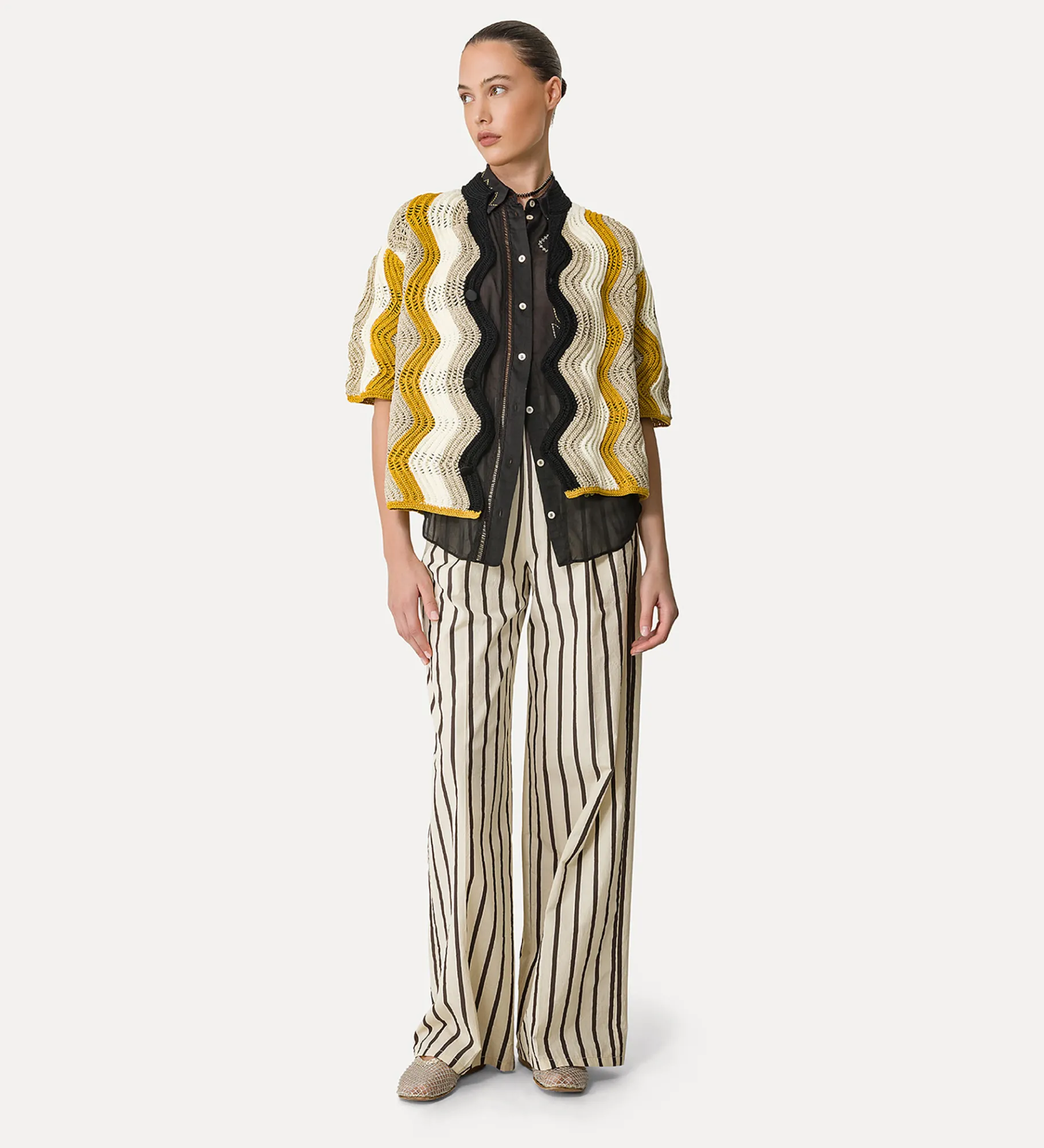 forte_forte wide–leg trousers with a pinstripe pattern orchidea^ Pants