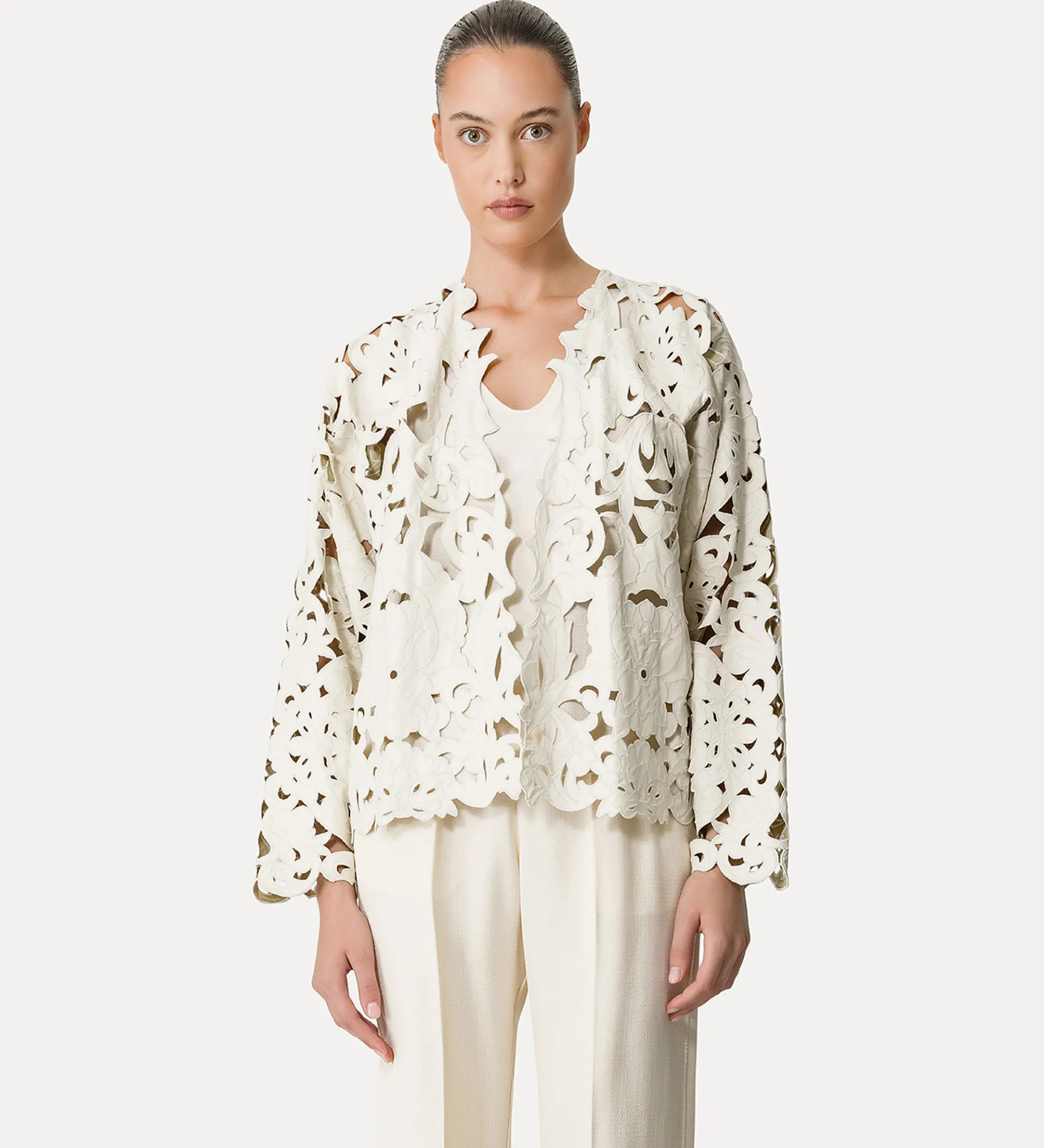 forte_forte women's leather bomber jacket with “poetic orchid” embroidery work orchidea^ Coats