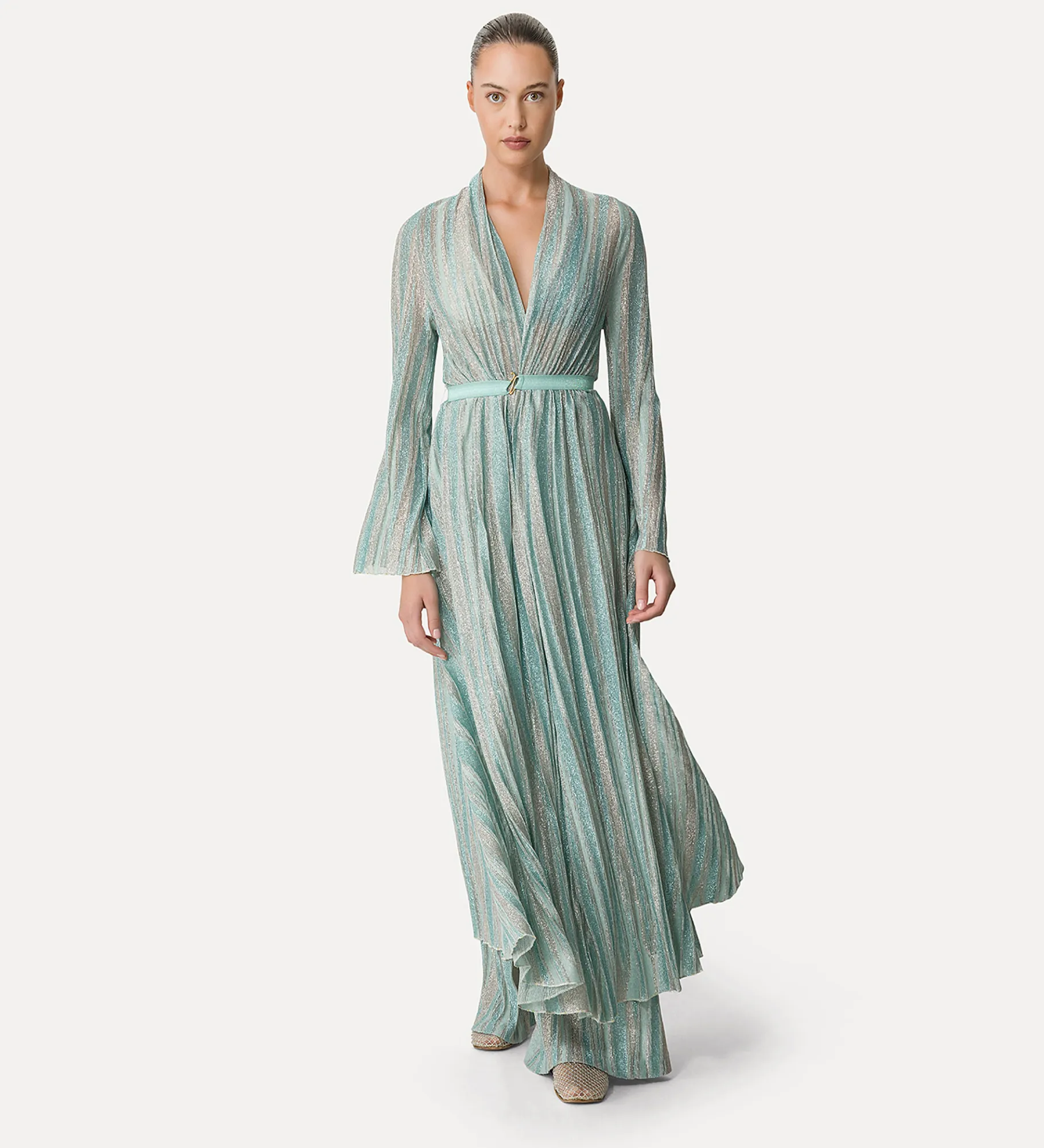 forte_forte wrap dress in lurex–shot jersey acqua^ Dresses
